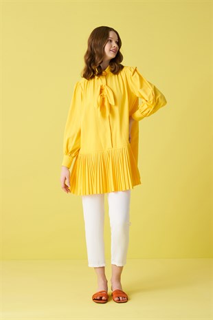 Emily Bowed and Pleated Shirt - Yellow