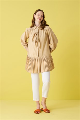 Emily Bowed and Pleated Shirt - Mink
