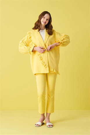 Laura Muz Krep Fırfırlı Ceket - Sarı