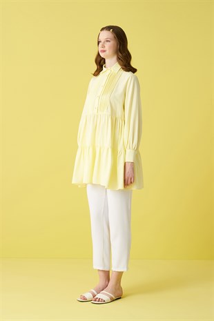 Lily Nervür Detaylı Poplin Gömlek - Limon Sarısı
