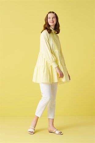 Lily Nervür Detaylı Poplin Gömlek - Limon Sarısı