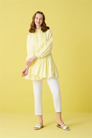 Lily Ribbed Poplin Shirt - Lemon
