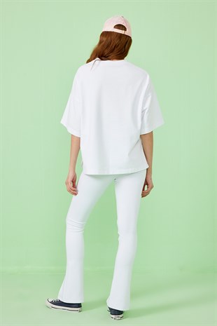 Oz Botanica İki İplik Baskılı T-Shirt - Beyaz