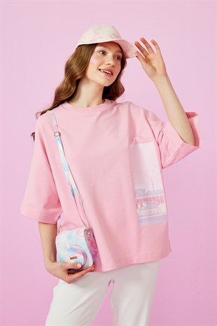 Think Pink İki İplik Baskılı T-Shirt - Pembe 